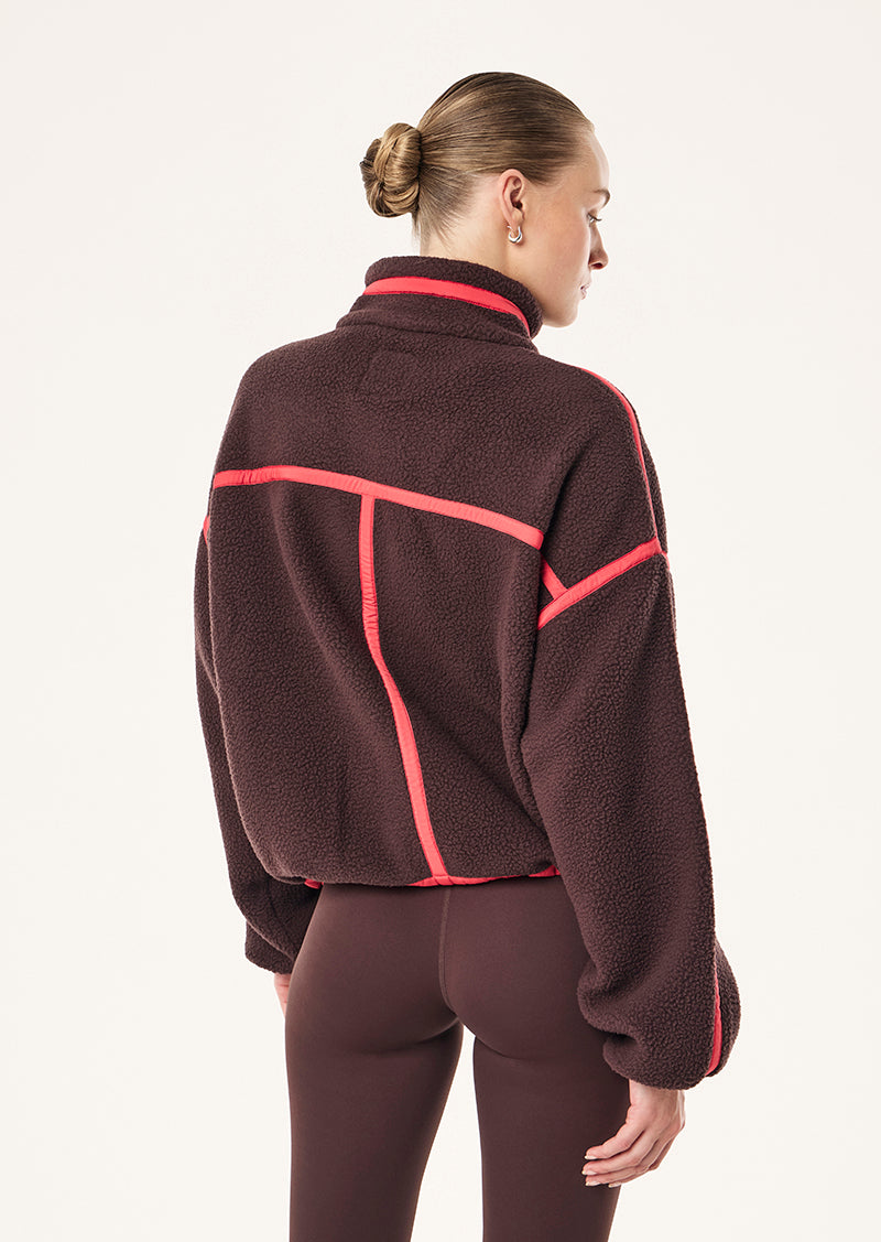 LENNON SHERPA JACKET IN DARK PLUM & STRAWBERRY BY P.E NATION, WOMEN'S ATHLEISURE SHERPA JACKETS