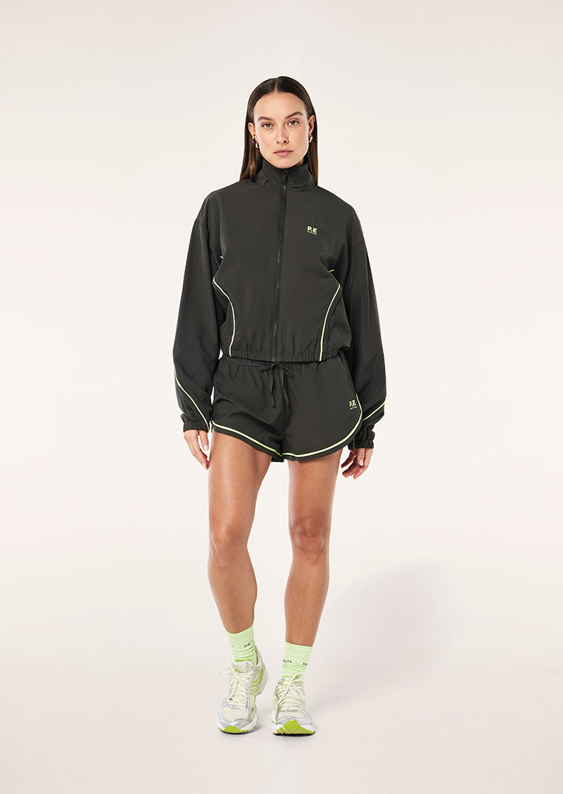 LINEAR JACKET IN CAVIAR & WASHED LIME BY P.E NATION, WOMEN'S ATHLEISURE RUNNING JACKETS
