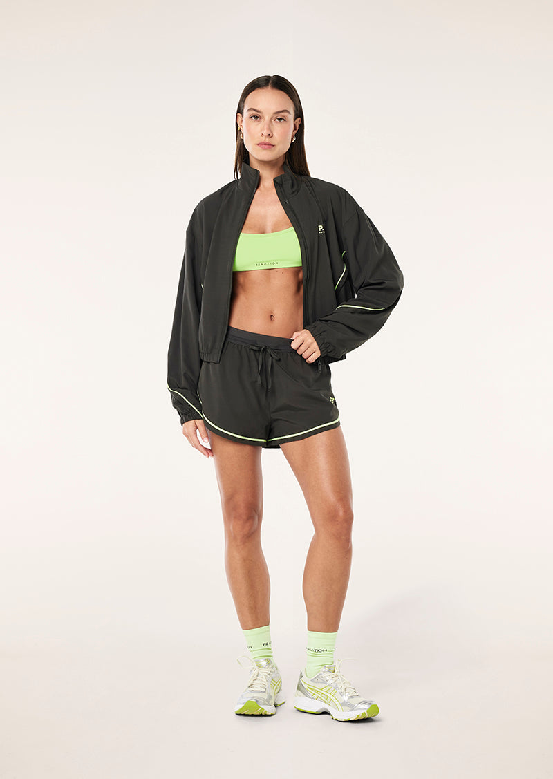 LINEAR JACKET IN CAVIAR & WASHED LIME BY P.E NATION, WOMEN'S ATHLEISURE RUNNING JACKETS