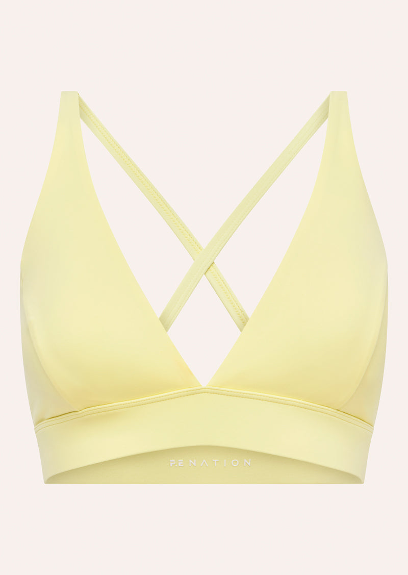 LUMEN SPORTS BRA IN SOFT YELLOW BY P.E NATION, WOMEN'S PILATES SPORTS BRA