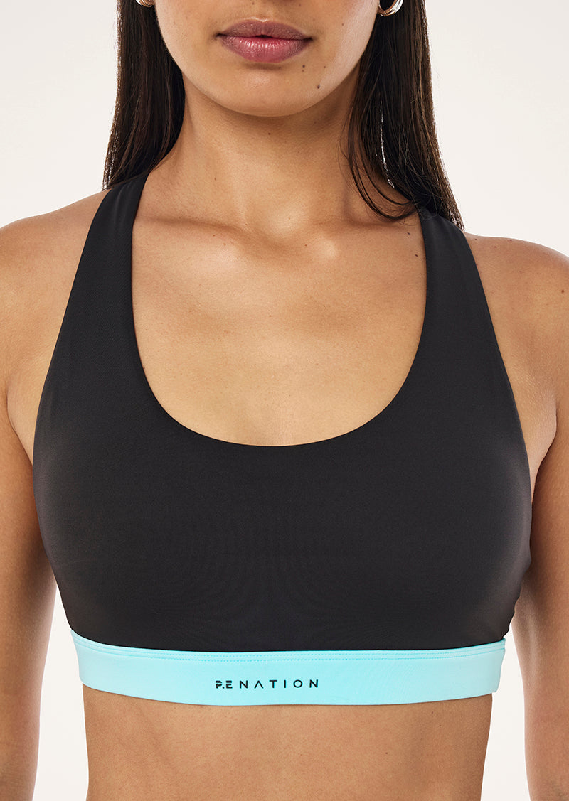 LUMIFY SPORTS BRA IN SMOKESTONE BY P.E NATION, WOMEN'S ATHLEISURE SPORTS BRA