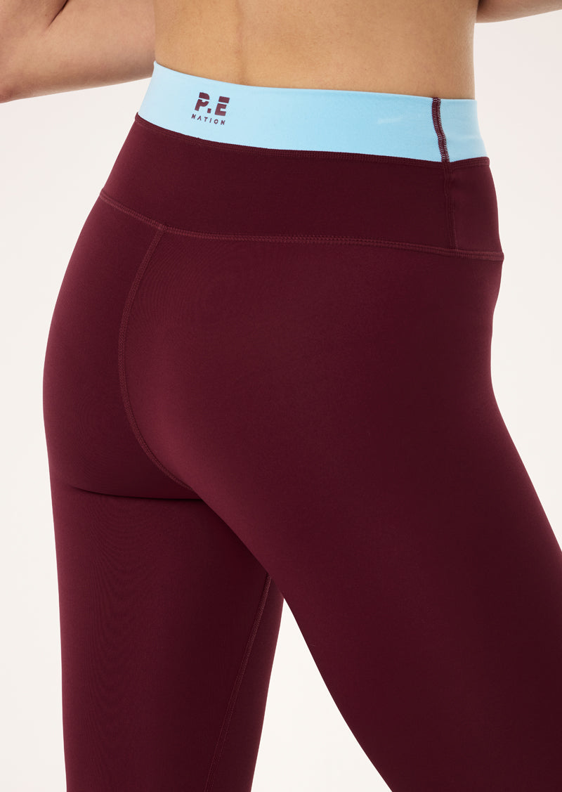 LUMINA FULL LENGTH LEGGING IN BURGUNDY & SKY BLUE
