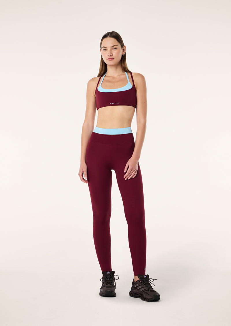 LUMINA SPORTS BRA IN BURGUNDY & SKY BLUE