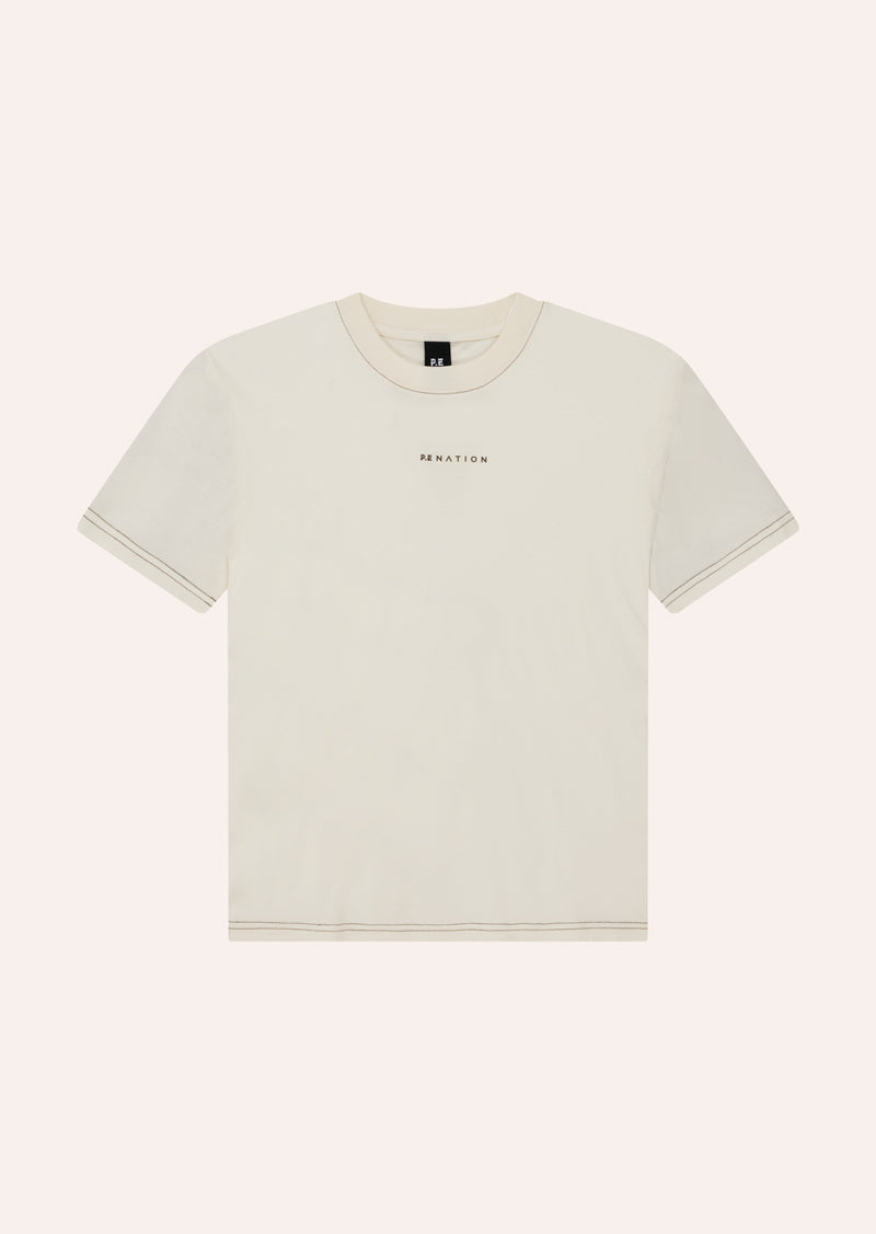 SHIFT TEE IN WHISPER WHITE BY P.E NATION, WOMENS ATHLEISURE GRAPHIC TEE CREAM