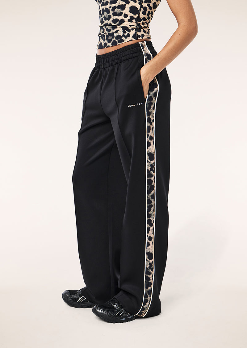 Man Down Trackpant in Black & Leopard by P.E Nation, Women's Athleisure Trackpants