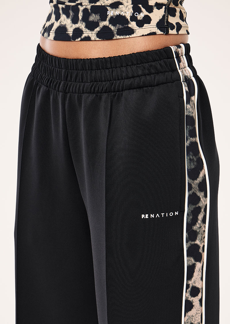 Man Down Trackpant in Black & Leopard by P.E Nation, Women's Athleisure Trackpants