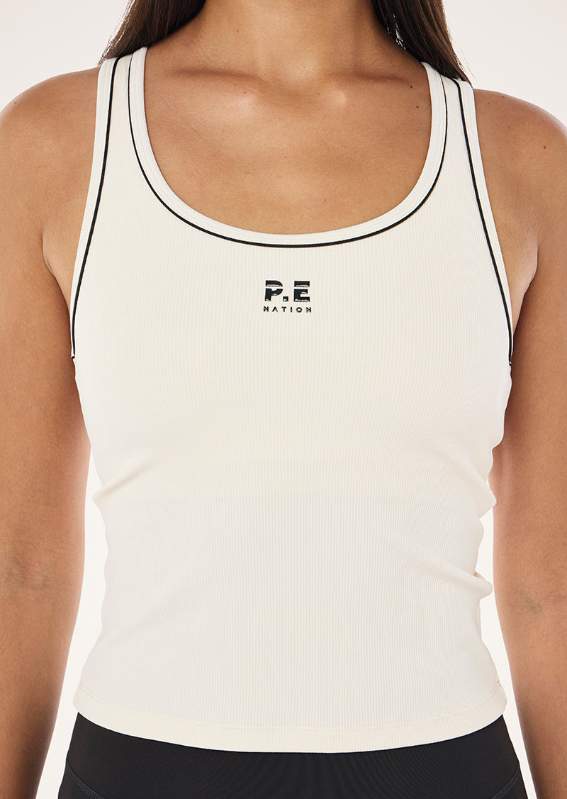 NEXUS RIB TANK IN WHISPER WHITE AND SMOKESTONE BY P.E NATION, WOMEN'S TANK TOPS