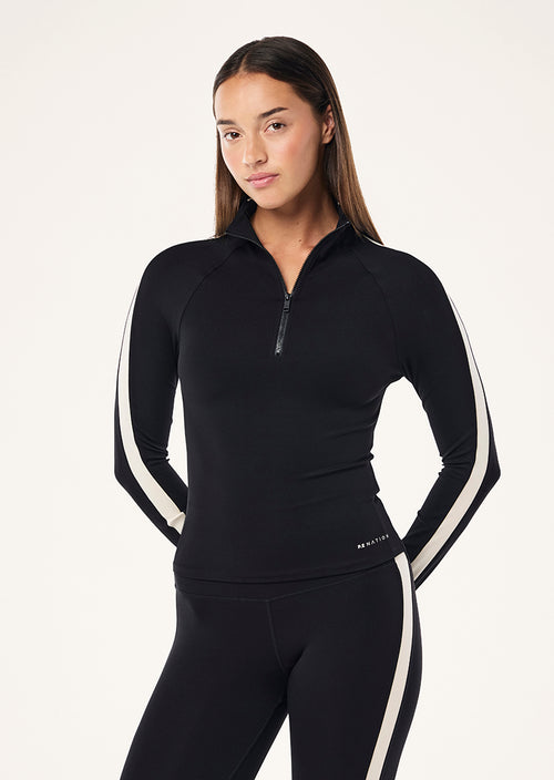 NIGHTFALL QUARTER ZIP LONG SLEEVE TOP IN BLACK & CLOUD