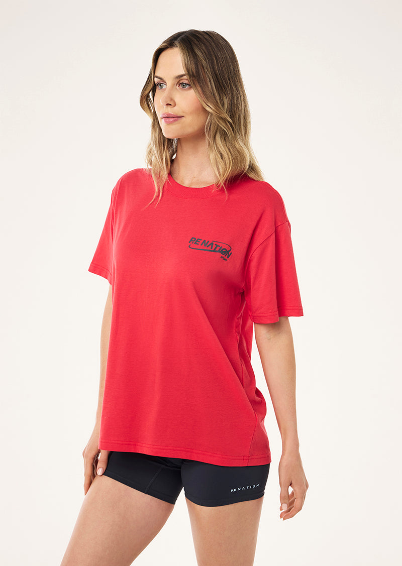 ORBIT RELAXED TEE IN STRAWBERRY