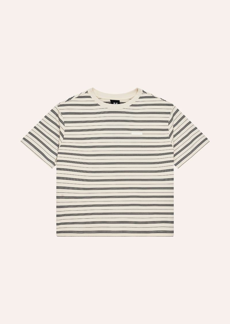 OVERSIZED SPRAK TEE IN WHISPER WHITE STRIPE BY P.E NATION, WOMEN'S ATHLEISURE OVERSIED STRIPE TEE