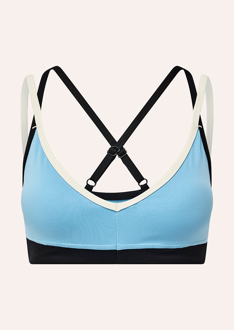 PARAMOUNT SPORTS BRA IN ALASKAN BLUE & BLACK BY P.E NATION, WOMEN'S MEDIUM IMPACT SPORTS BRA