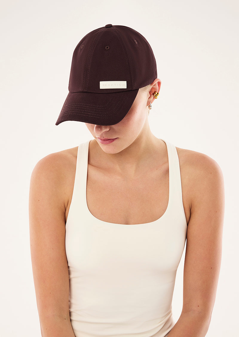 LOGO CAP IN DARK PLUM BY P.E NATION, WOMEN'S ATHLEISURE CAPS