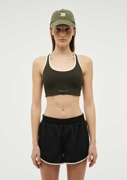 STELLAR SPORTS BRA IN FOREST NIGHT / WHISPER WHITE