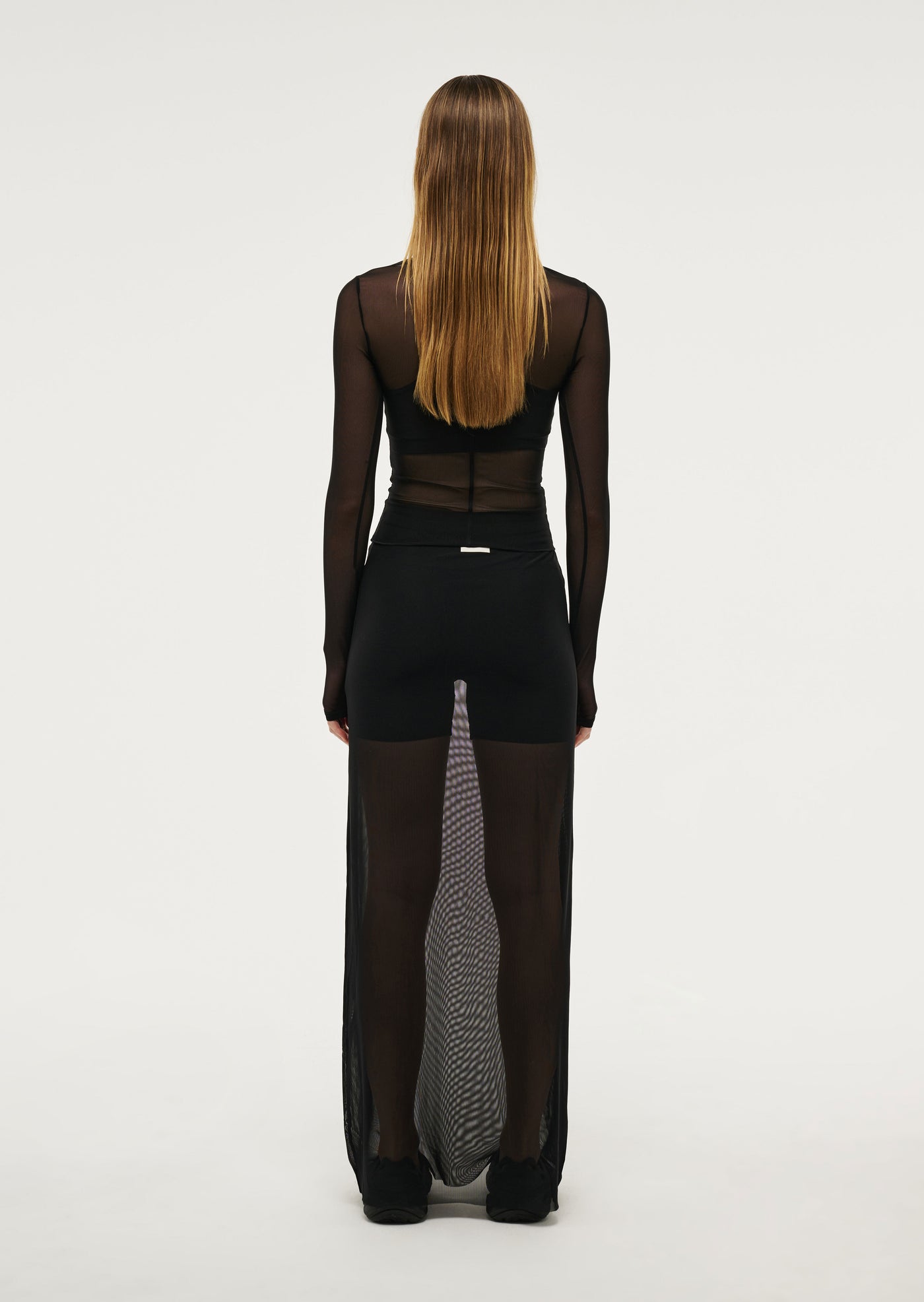 DISCOVERY MESH MIDI SKIRT IN BLACK