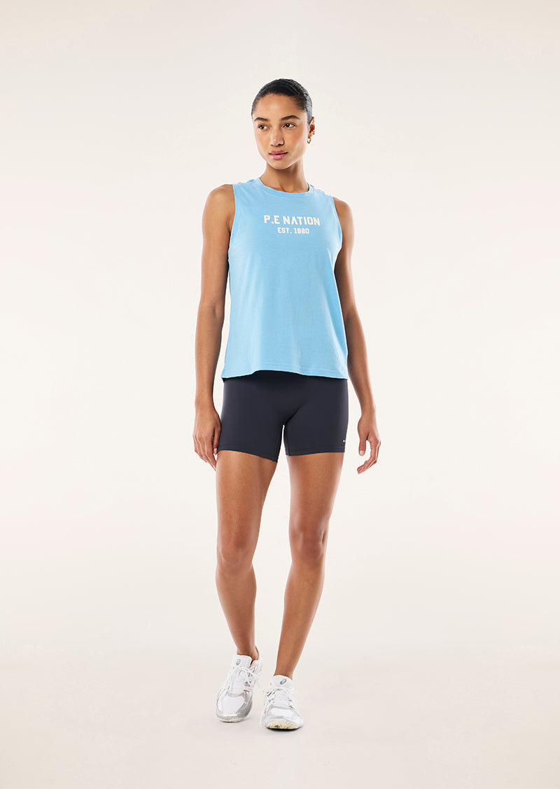 PHANTOM TANK IN ALASKAN BLUE BY P.E NATION, WOMEN'S ATHLEISURE GYM TANKS