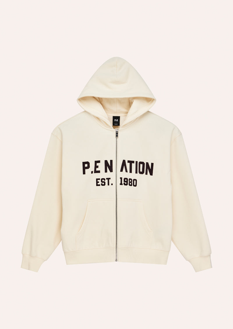 PHANTIM ZIP THRU HOODIE IN WHISPER WHITE BY P.E NATION, WOMEN'S ZIP HOODIE