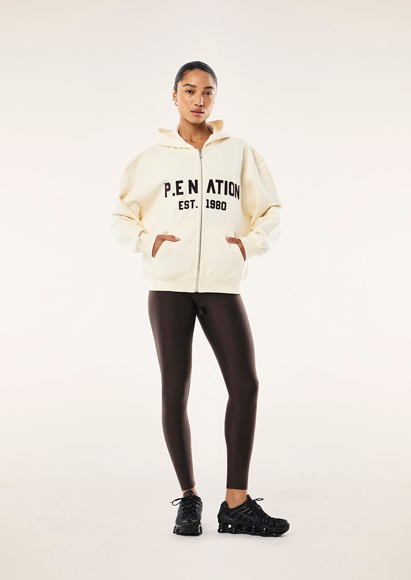 PHANTIM ZIP THRU HOODIE IN WHISPER WHITE BY P.E NATION, WOMEN'S ZIP HOODIE