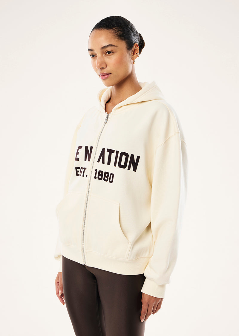 PHANTIM ZIP THRU HOODIE IN WHISPER WHITE BY P.E NATION, WOMEN'S ZIP HOODIE