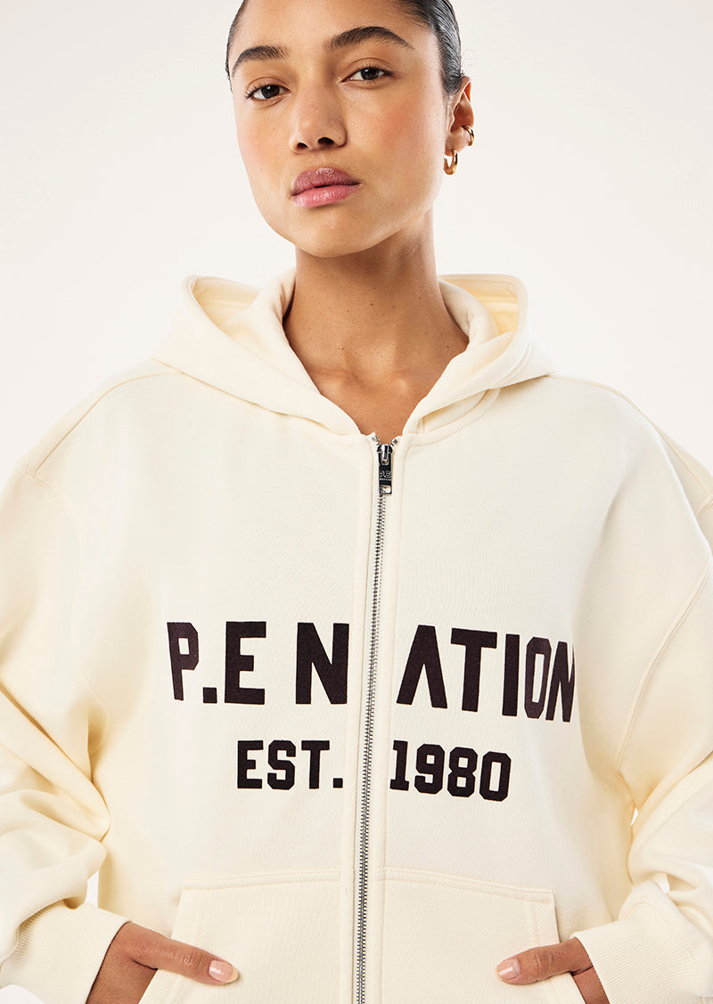 PHANTIM ZIP THRU HOODIE IN WHISPER WHITE BY P.E NATION, WOMEN'S ZIP HOODIE