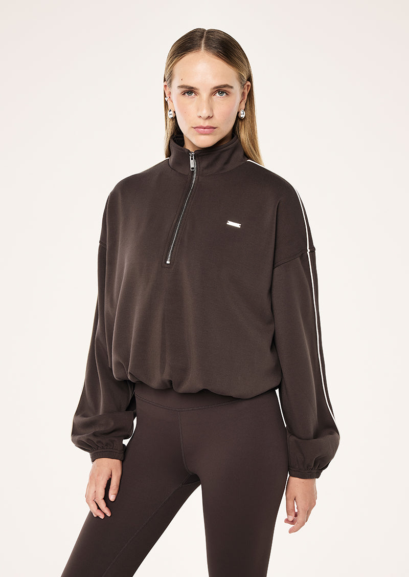 PRECISION ZIP THRU IN COFFEE BY P.E NATION, WOMEN'S ATHLEISURE ZIP JACKETS