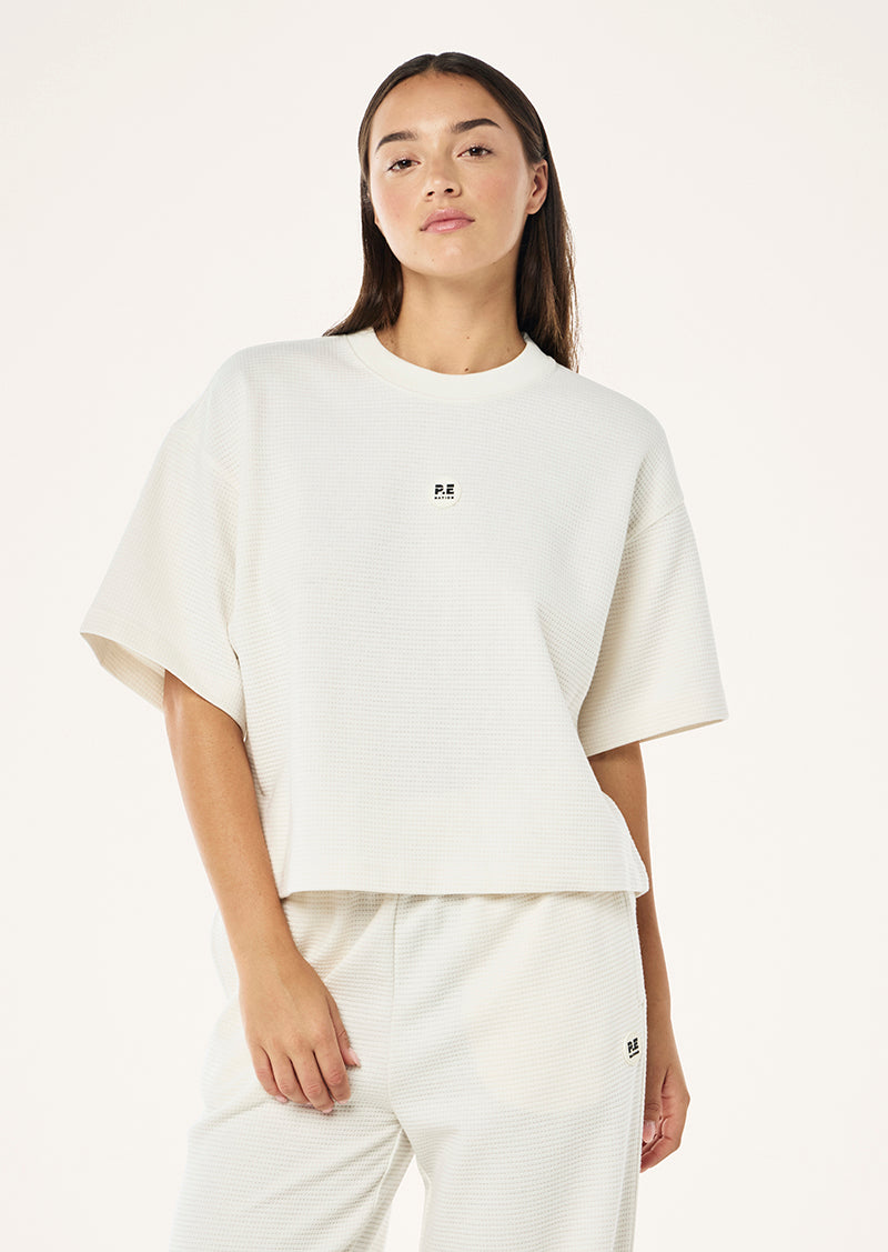 PRINTEMPS WAFFLE CROP TEE IN WHISPER WHITE