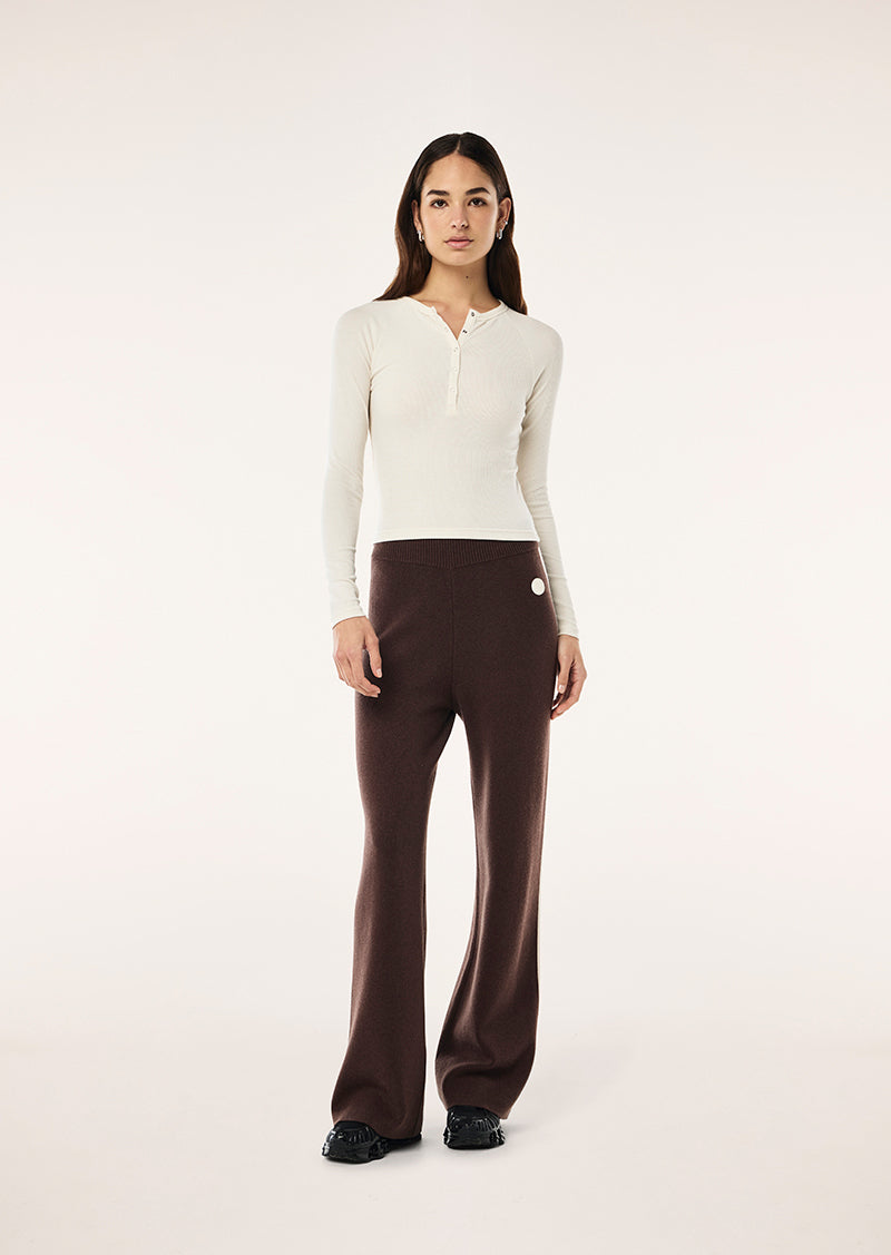 PRIVE RIB LONG SLEEVE TEE IN WHISPER WHITE BY P.E NATION, WOMENS ATHLEISURE LONG SLEEVE TOP KNIT LOUNGEWEAR CREAM