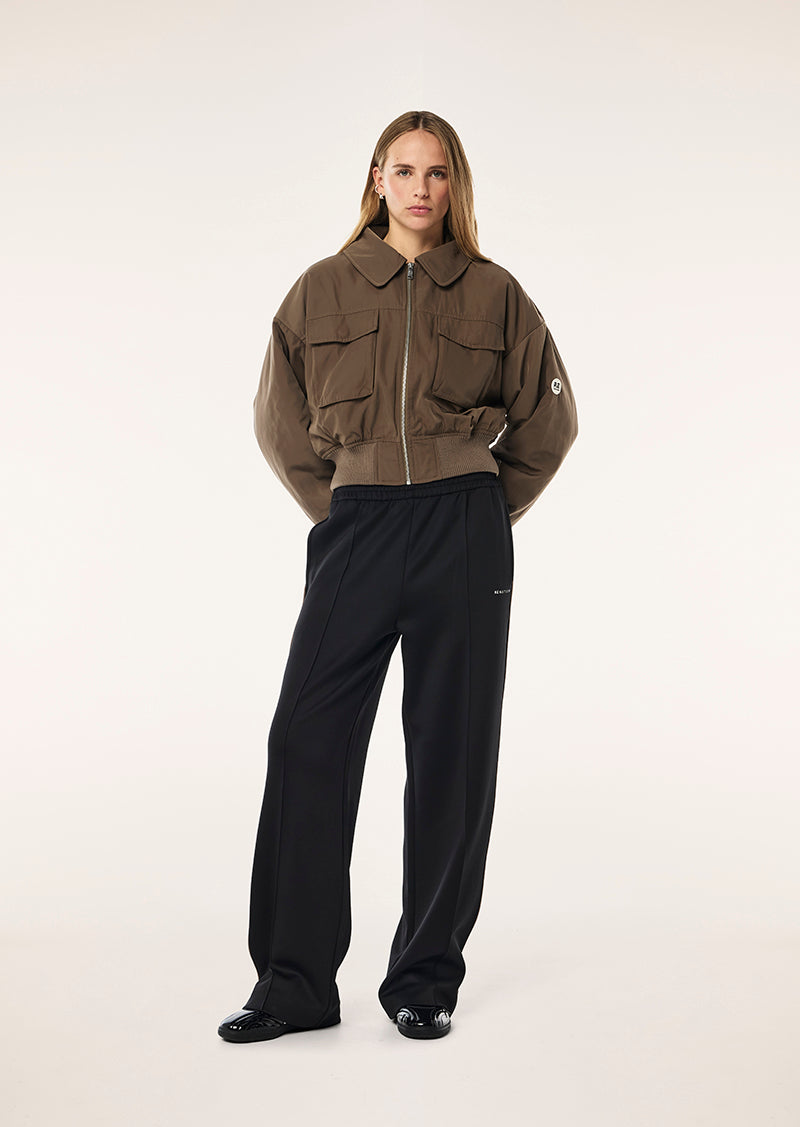 PURSUIT BOMBER IN WALNUT BY P.E NATION, WOMENS ATHLEISURE FASHION BOMBER JACKET BROWN