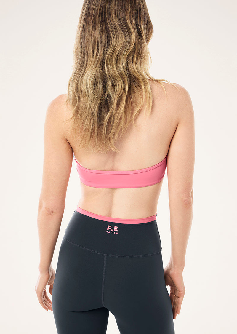 RADAR HALTER SPORTS BRA IN PINK LEMONADE & ASPHALT