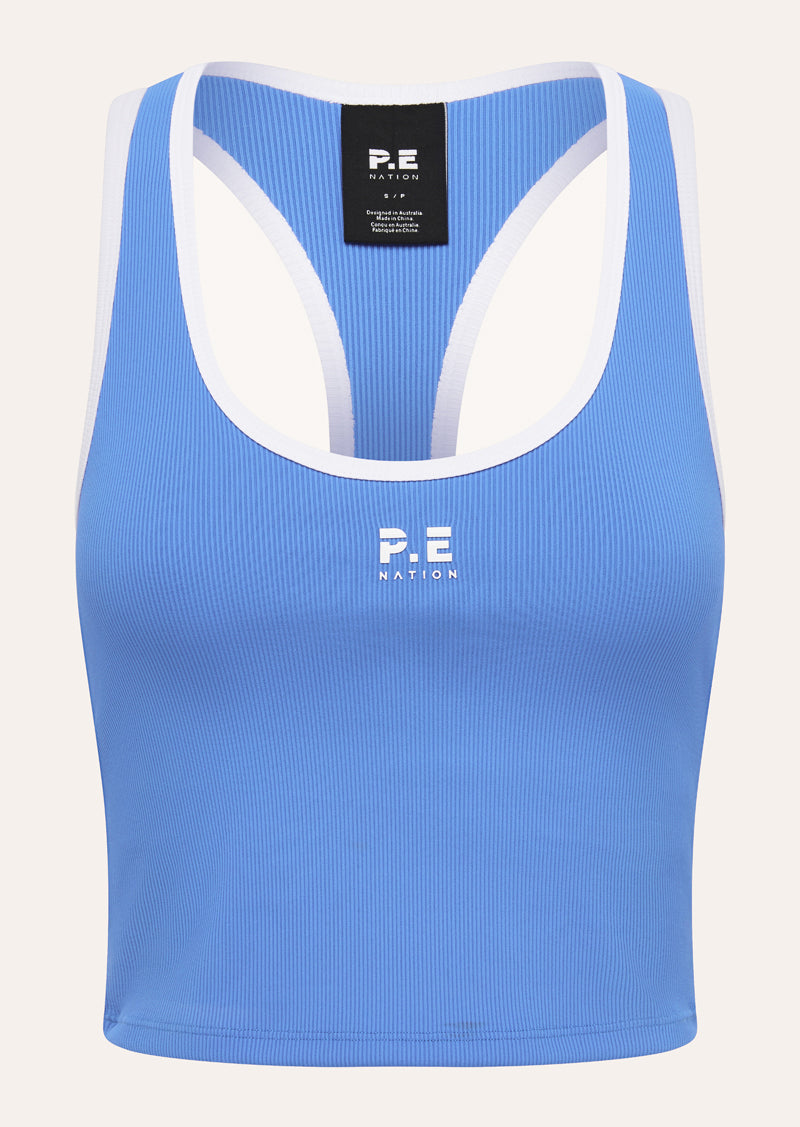 RADAR RIB TANK IN PALACE BLUE BY P.E NATION WOMENS ATHLEISURE RIB TANK