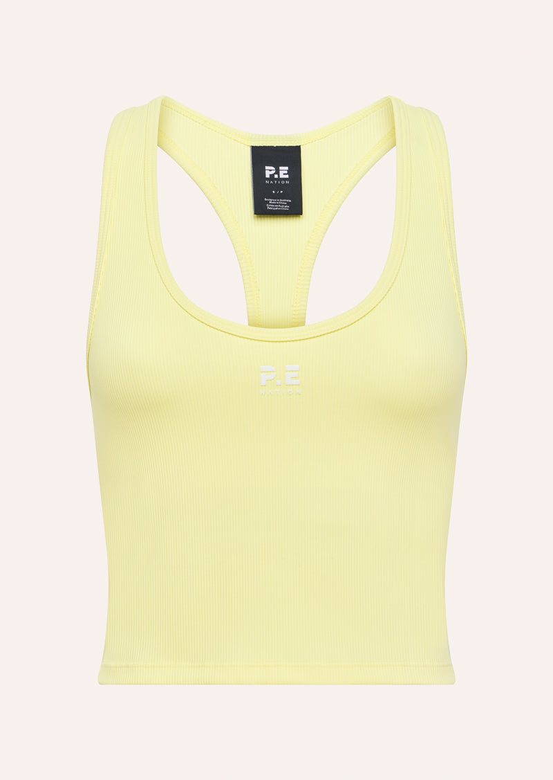 RADAR RIB TANK IN SOFT YELLOW BY P.E NATION, WOMEN'S ATHLEISURE TANKS