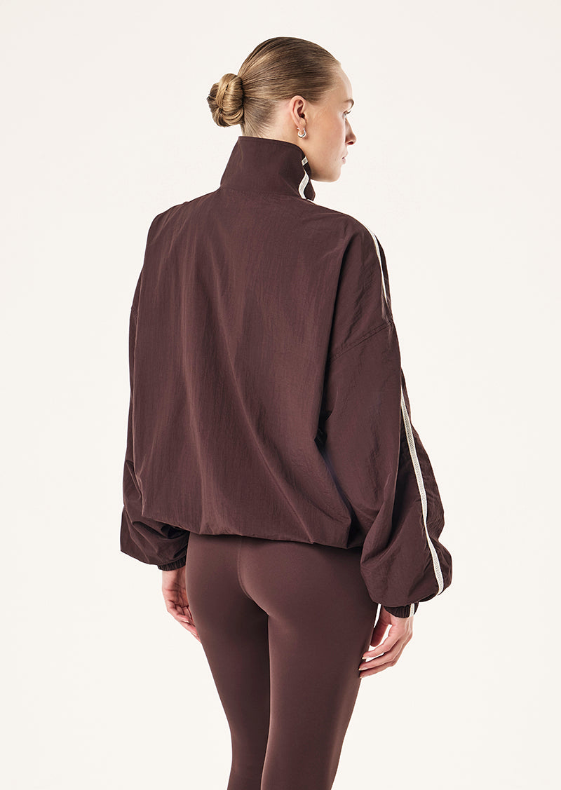 RADIUS JACKTET IN DARK PLUM BY P.E NATION, WOMEN'S ATHLEISURE SPRAY JACKETS