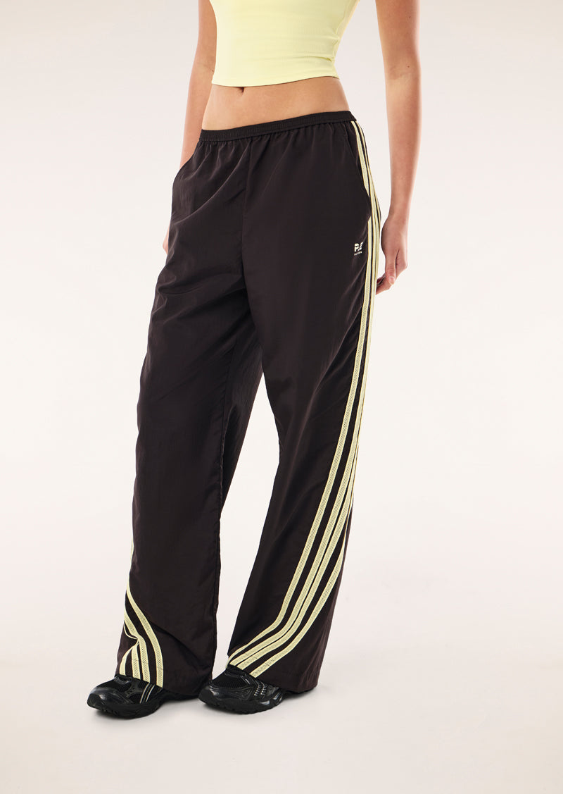 RADIUS PANT IN BLACK BEAN AND SOFT YELLOW BY P.E NATION, WOMEN'S TRACKPANT
