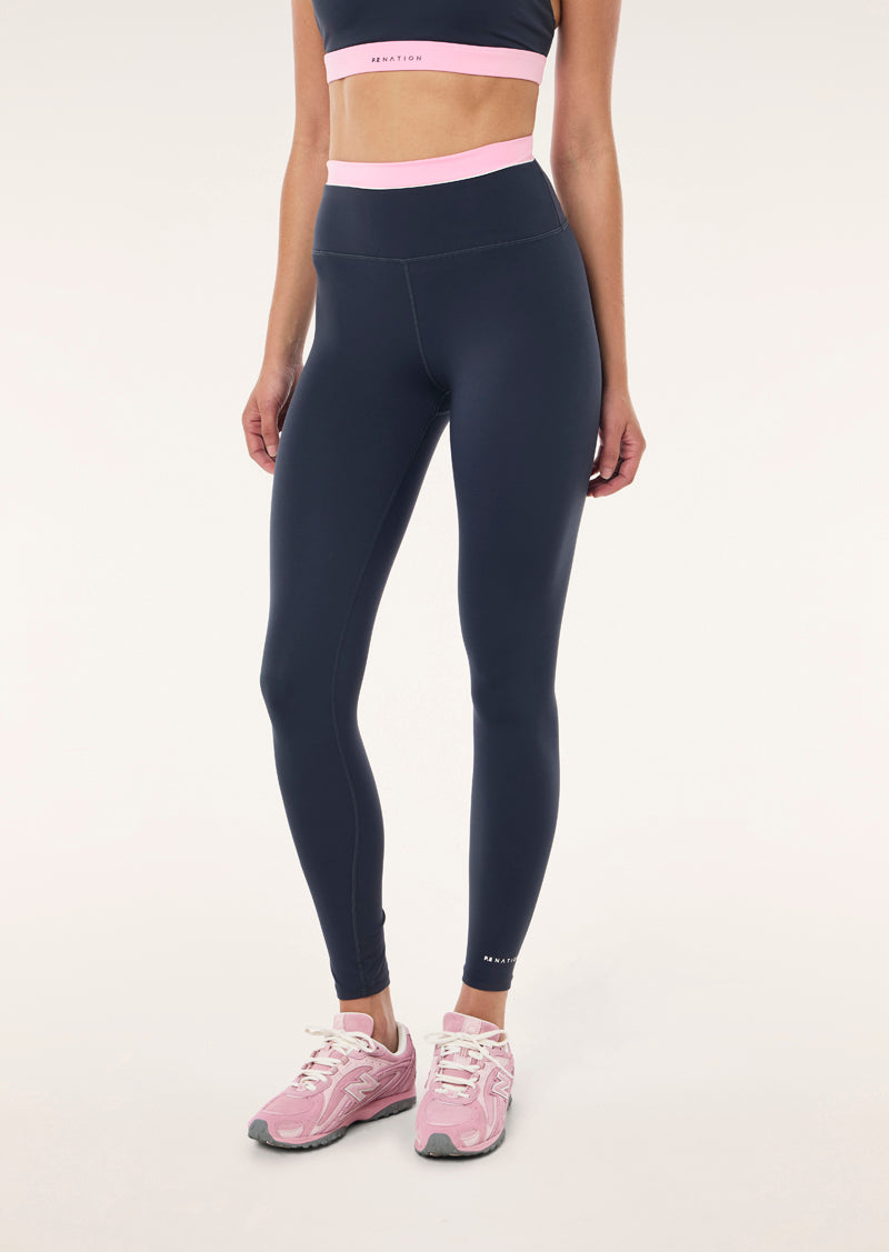 LUMIFY FULL LENGTH LEGGING IN MARINE BLUE AND PRISM PINK BY P.E NATION, WOMEN'S ATHLEISURE LEGGINGS