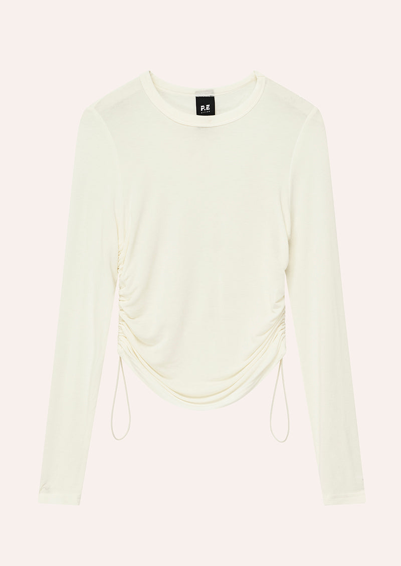 Reset Ruched Long Sleeve Tee in White by P.E Nation, Women's Athleisure Long Sleeve Tees