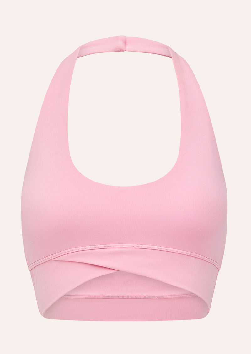 RESET HALTER IN PRISM PINK BY P.E NATION, WOMEN'S ATHLEISURE SPORTS BRA