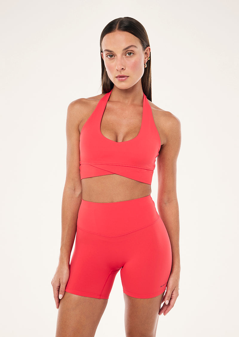 RESET HALTER SPORTS BRA IN STRAWBERRY BY P.E NATION