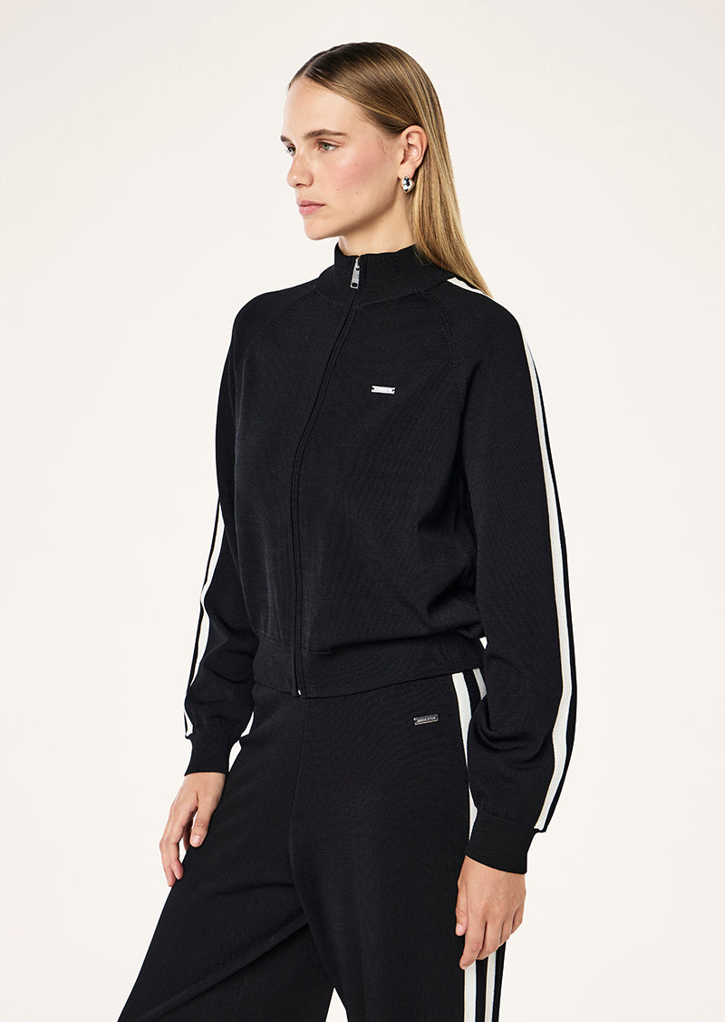 Retreat Knit Jacket in Black & Whisper White by P.E Nation, Women's Athleisure Knit Jackets
