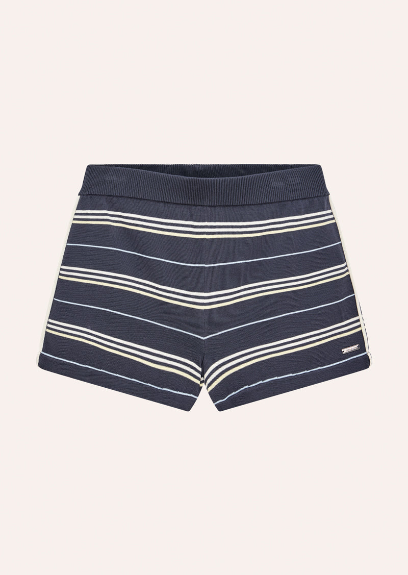 RETREAT STRIPE KNIT SHORT IN MARINE BLUE STRIPE BY P.E NATION, WOMEN'S LEISURE KNIT SHORTS