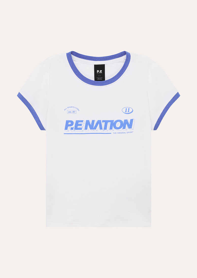 REVEAL BABY TEE IN OPTIC WHITE BY P.E NATION WOMENS ATHLEISURE SHORT SLEEVE TEE