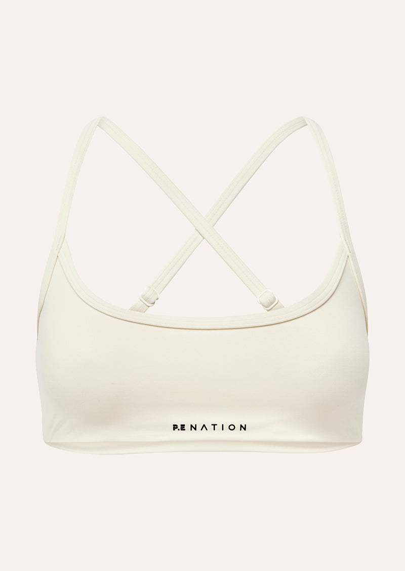 REVEAL SPORTS BRA IN WHISPER WHITE BY P.E NATION, WOMEN'S PILATES SPORTS BRAS