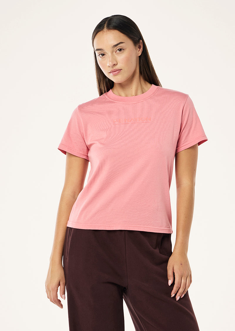 REWIND TEE IN WASHED DUSTY PINK BY P.E NATION