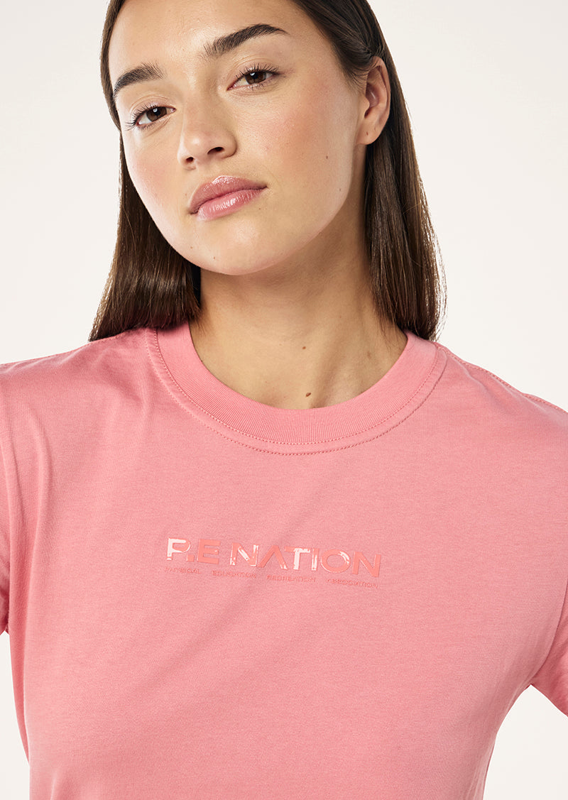 REWIND TEE IN WASHED DUSTY PINK BY P.E NATION WOMENS ATHLEISURE TOP TEE