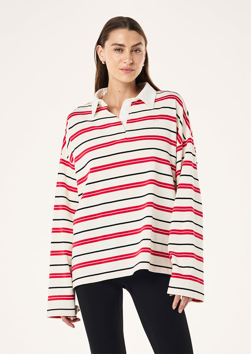RUGBY LONG SLEEVE TEE IN OPTIC WHITE STRIPE