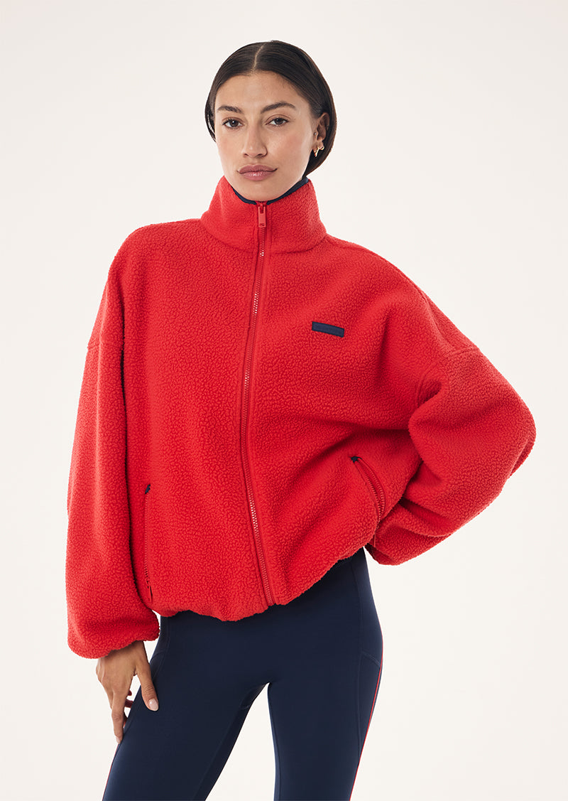 ROTATE SHERPA JACKET IN COLLEGE RED & DARK NAVY