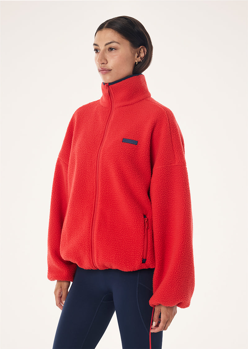 ROTATE SHERPA JACKET IN COLLEGE RED & DARK NAVY