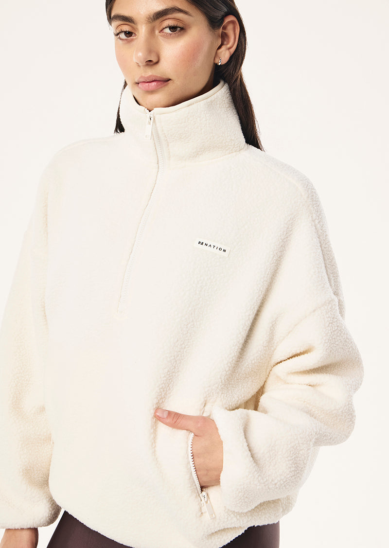 ROTATE QUARTER ZIP IN WHISPER WHITE BY P.E NATION, WOMEN'S ATHLEISURE SHERPA JACKETS