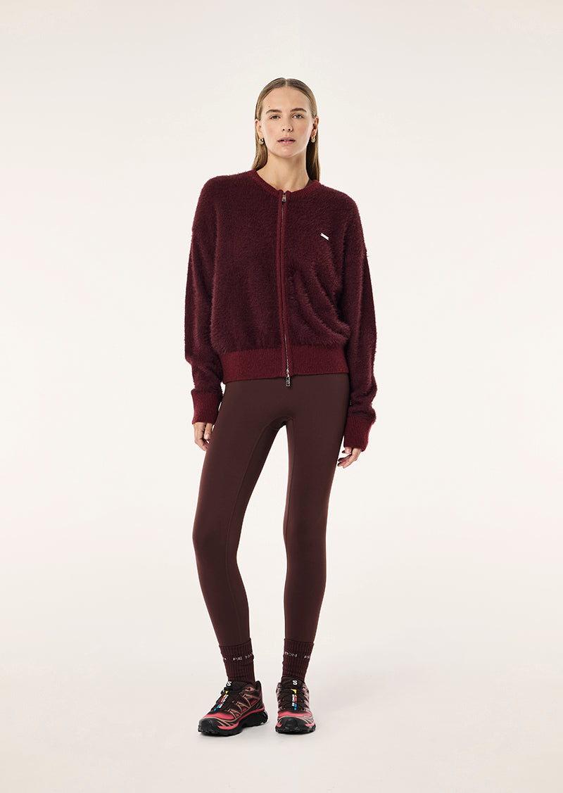 Sable Stripe Knit Bomber in Mahogany Stripe by P.E Nation, Women's Athleisure Knit jacket