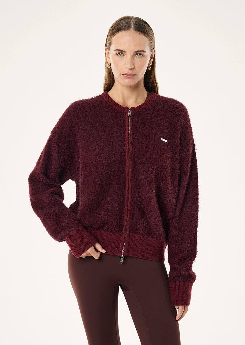 Sable Stripe Knit Bomber in Mahogany  Stripe by P.E Nation