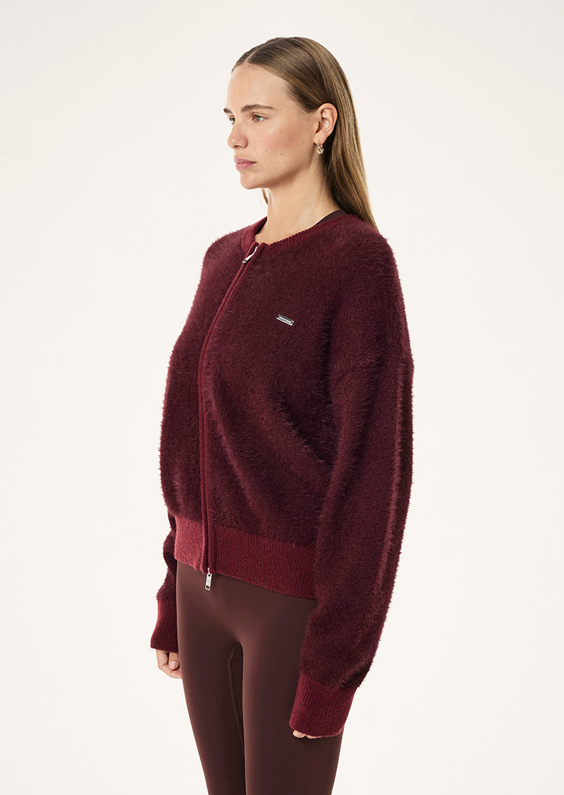 Sable Stripe Knit Bomber in Mahogany Stripe by P.E Nation, Women's Athleisure Knit jacket