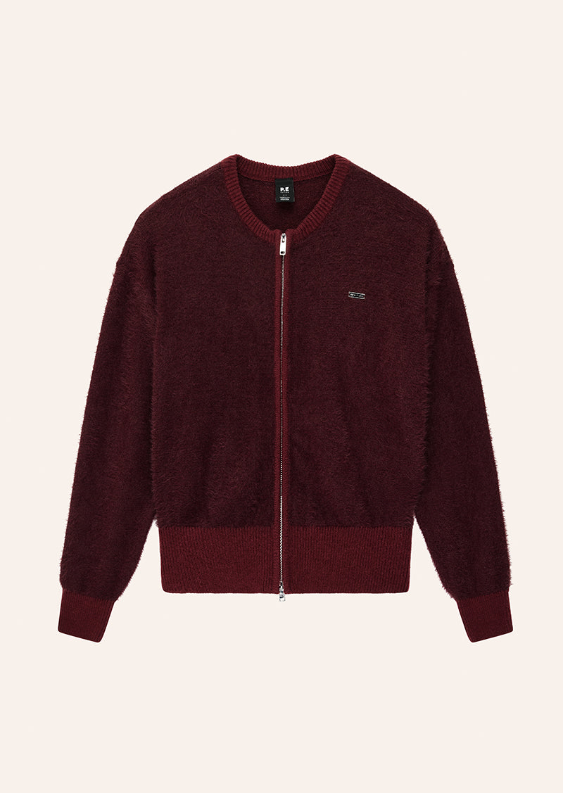 Sable Stripe Knit Bomber in Mahogany Stripe by P.E Nation, Women's Athleisure Knit jacket
